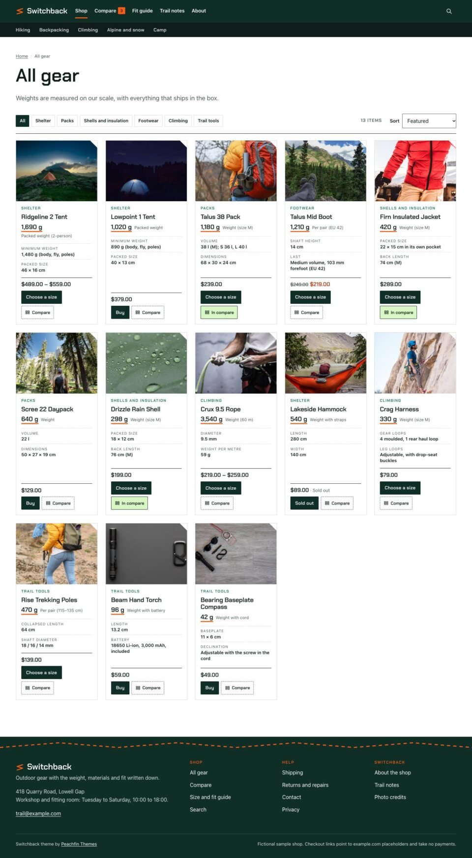 Switchback, Shop page