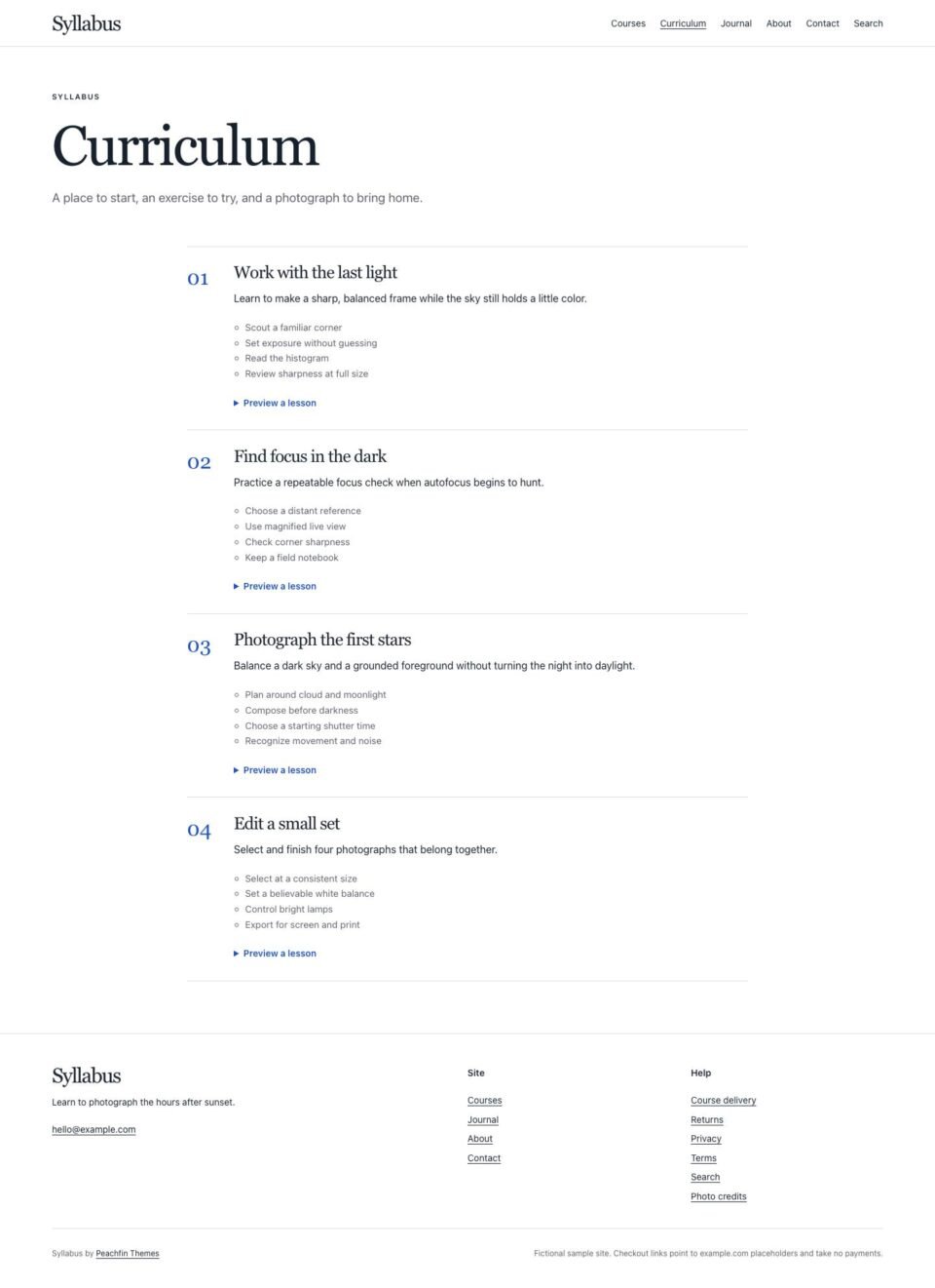 Syllabus, Curriculum page