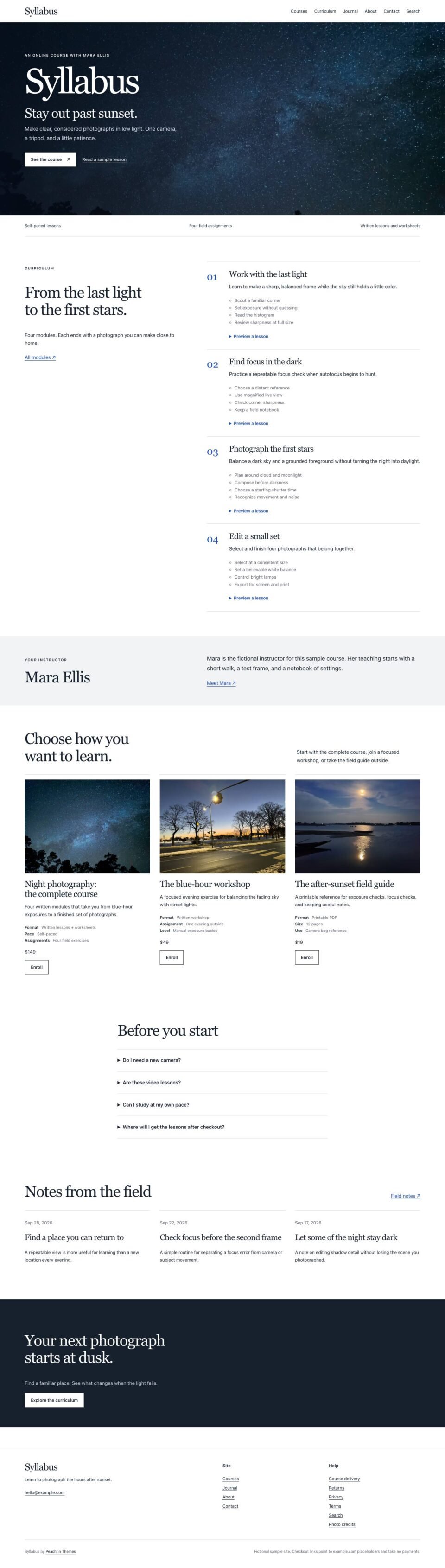 Syllabus, Home page