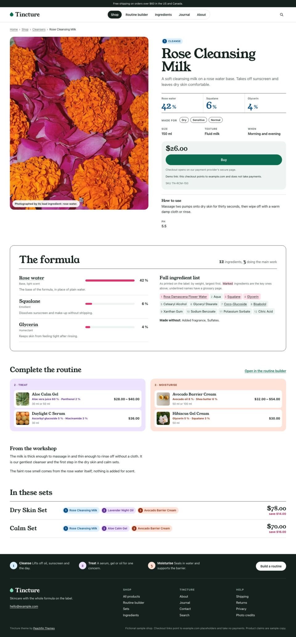 Tincture, Product page