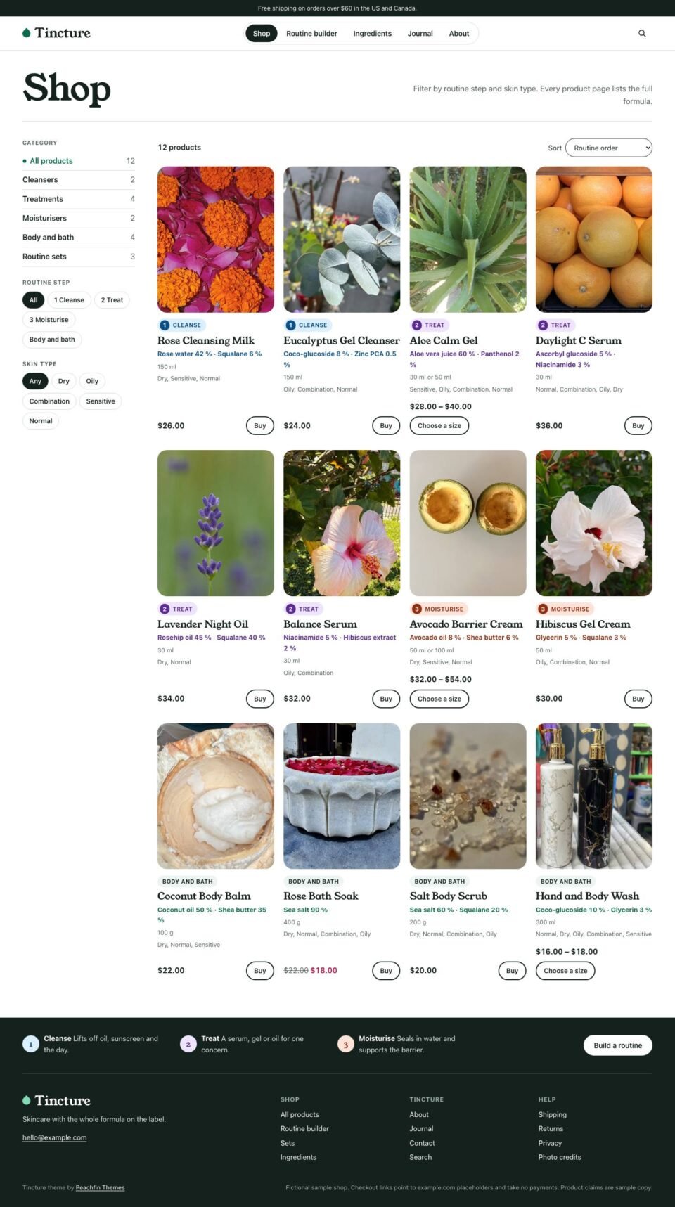 Tincture, Shop page