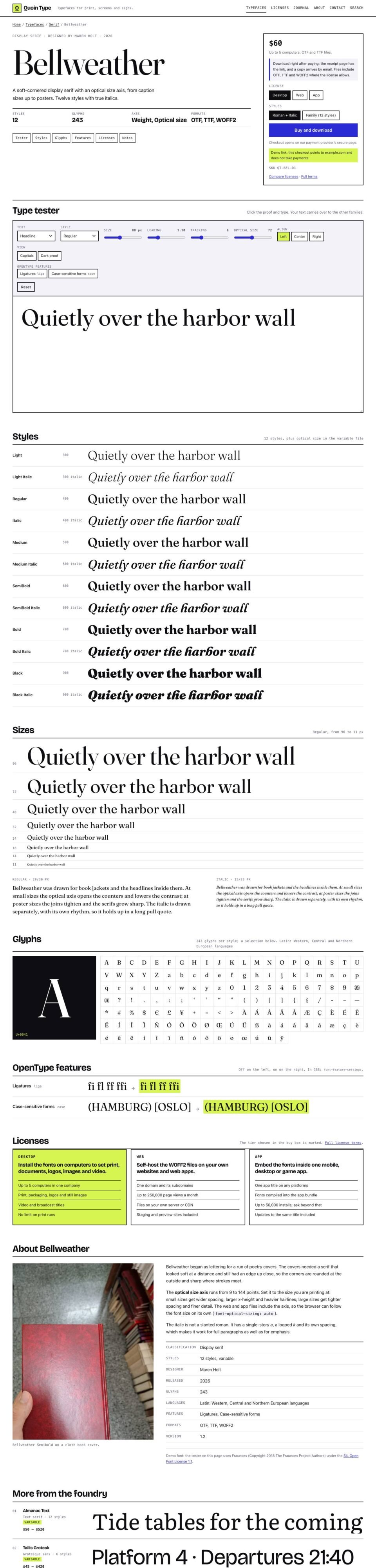 Typecase, Specimen page
