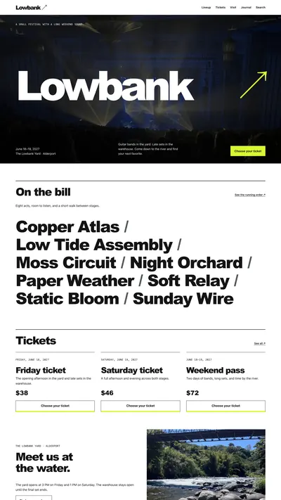 Lineup music event theme with a concert-poster home page.